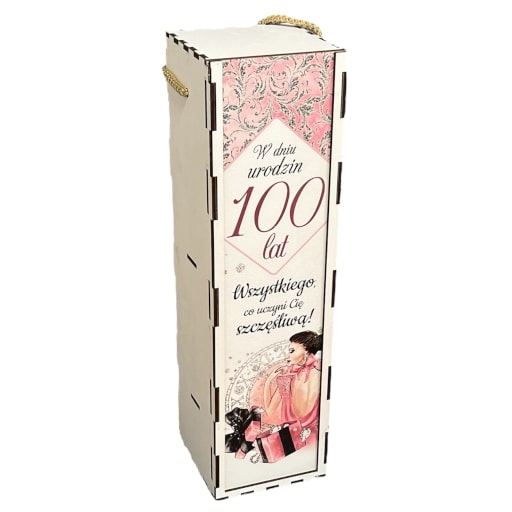 skrzynka pudełko 33,5 x 9,5cm na butelkę alkoholu 100 LAT kolor ELEGANT PANI 3311-EPI100