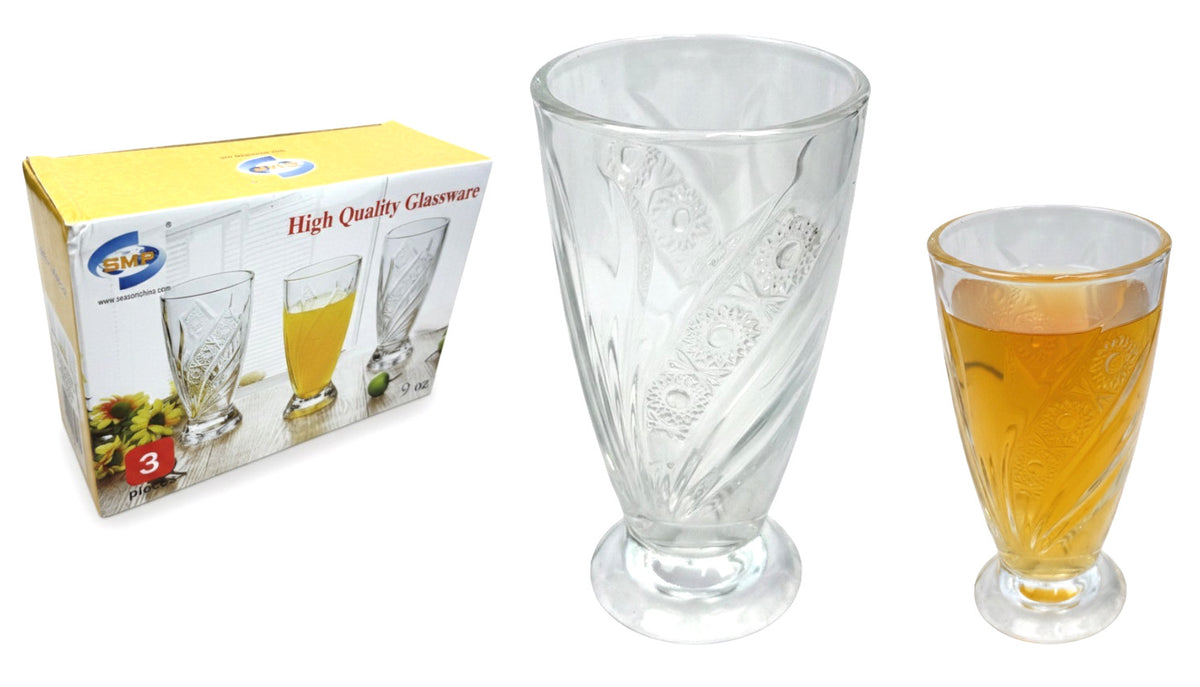 szklanka wysoka na nóżce wzór kwiatki 13 x 7 cm 240 ml - kpl. 3 szt. SSU-50502
