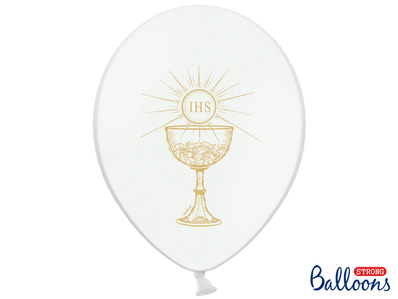 balony 30cm Komunia IHS Metallic Pure White  6szt. | SB14M-110-008-6