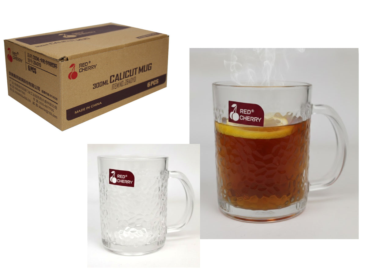 kubek szklanka 6szt . 300 ml z uchem z tłoczonym wzorem KROPKI 9,5 x 7,5 cm GLM-50505