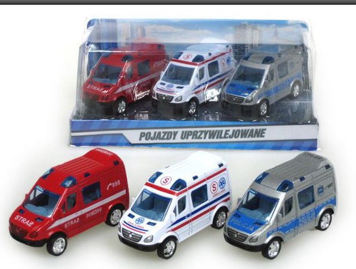 auto metalowe 3szt. POJAZDY UPRZYWILEJOWANE MINI VAN HKG069