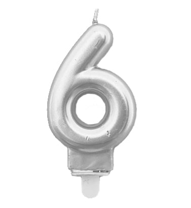 świeczka 24szt.  cyfra srebrna  ,,6''