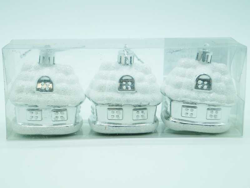 bombki domki zawieszki plastikowe 3szt. BIAŁE TG57144-1