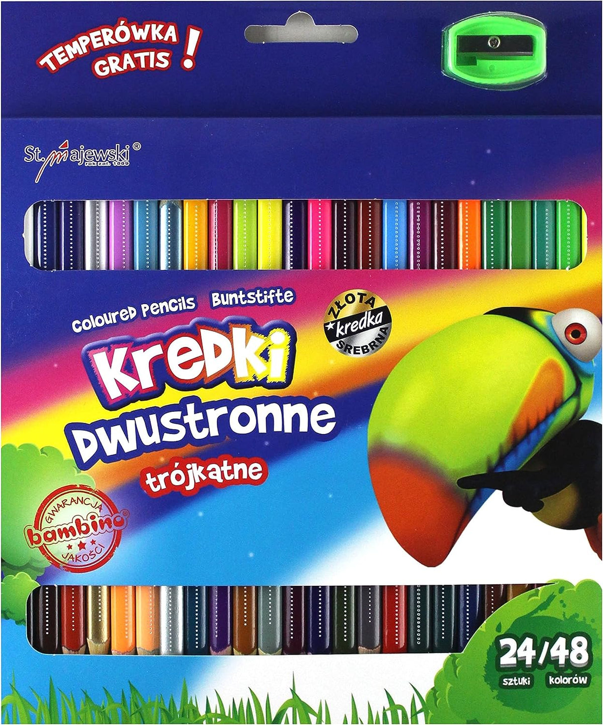 kredki trójkątne dwustronne 24szt. + temperówka BAMBINO