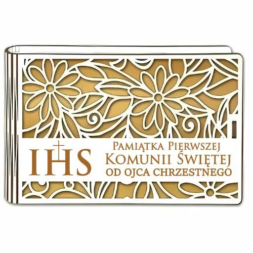 pudełko na pieniądze banknotówka KOMUNIA – od OJCA CHRZESTNEGO – Ażur 3302A-KOM2Z-OC