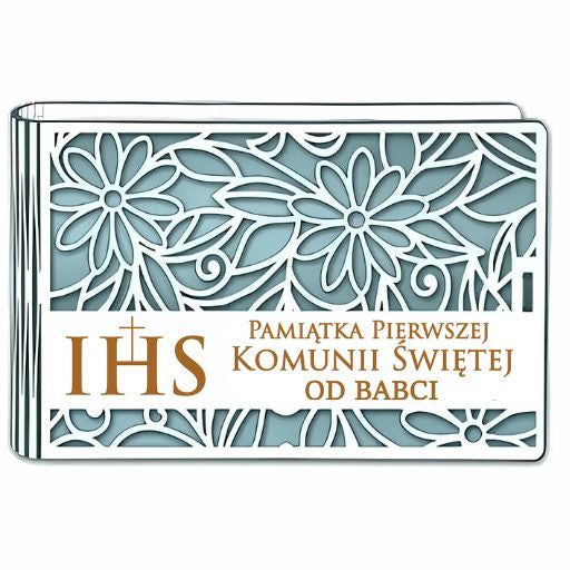 pudełko na pieniądze banknotówka KOMUNIA – od BABCI – Ażur 3302A-KOM2N-B