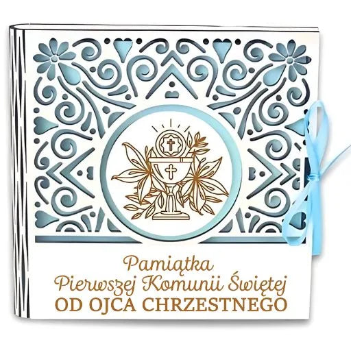 pudełko na pieniądze kwadrat KOMUNIA – od OJCA CHRZESTNEGO – Ażur 3308A-KOM1N-OC