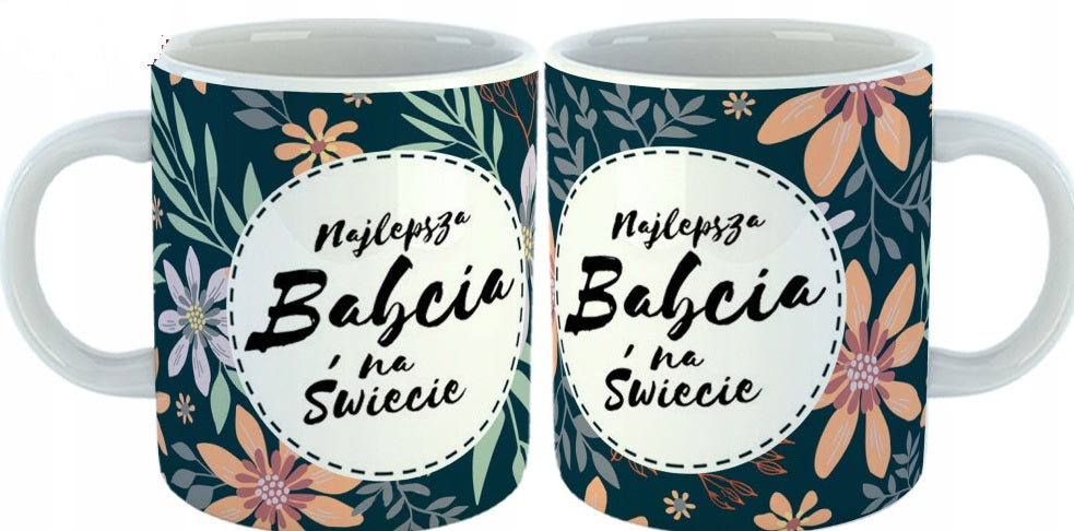 zestaw kubek + podkładka + ręcznik z haftem na Dzień Babci
