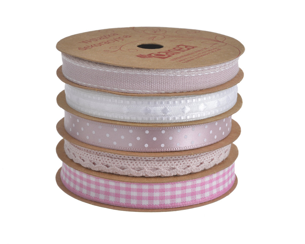 wstążki ozdobne 1cm x 5m  4sztuki i 0,7cm x 3m, 1sztuka  5szt.  YXR-PL1722_05