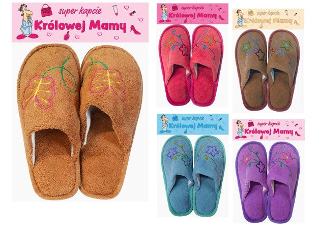Pantofle z motywem kwiatowym "Super kapcie Królowej Mamy" - mix kolorów
