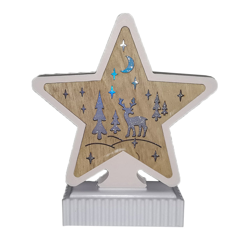 dekoracja drewniana gwiazda led wys. 19cm | 483851