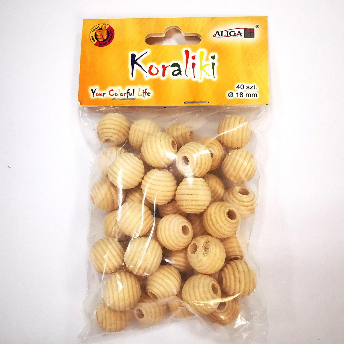 koraliki drewniane naturalne z tłoczeniami 18mm 40szt. |  PJ-0812