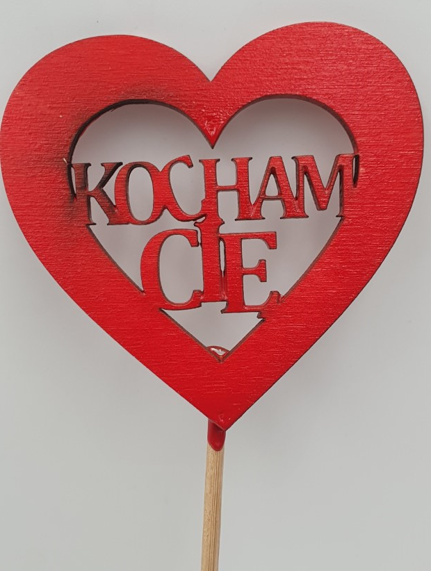 serce na piku drewnianym z napisem " Kocham Cię"  3szt.