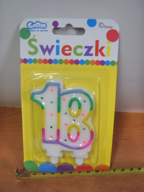 świeczka cyferka z kropeczkami 8cm ''18'' PF-SCK18