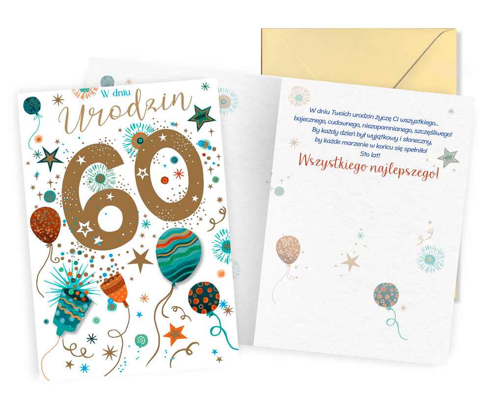 karnet DK-1397 Urodziny 60 (balony, cyfry)