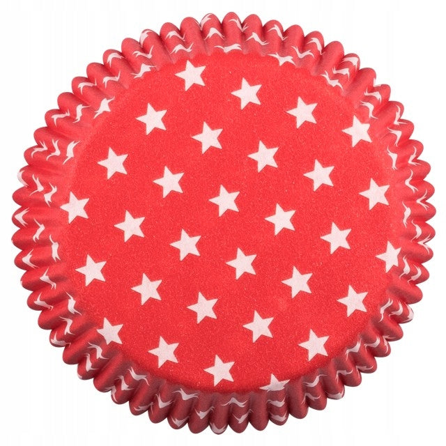 foremki papierowe 60szt. do muffinek 50x25mm CZERWONE W  GWIAZDKI | 23-34