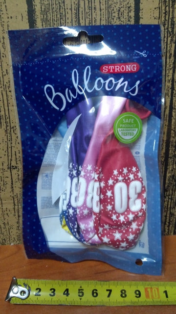 balony 6szt.  URODZINY ''30'' 30cm | SB14M-030