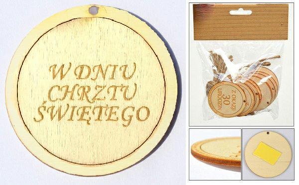 zawieszka etykieta 10szt. drewniana CHRZEST ŚW OZD-032
