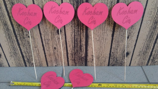 serce czerwone na piku 6szt KOCHAM CIĘ 9cm