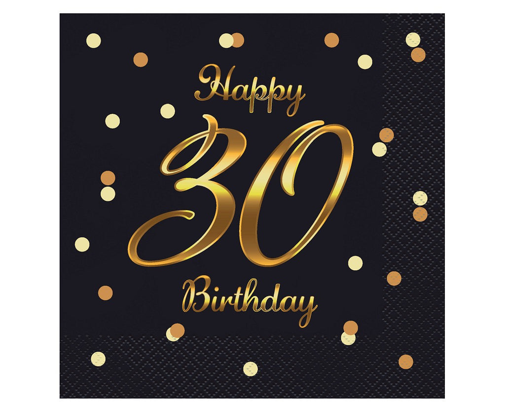 serwetki B&C Happy 30 Birthday czarne nadruk złoty 33 x 33 cm 20 szt. PG-S30C