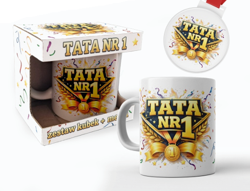 zestaw kubek 300ml + medal - Tata nr 1