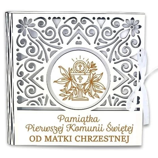 pudełko na pieniądze kwadrat KOMUNIA- od MATKI CHRZESTNEJ – Ażur 3308A-KOM1B-MC
