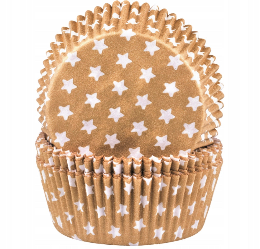 foremki papierowe 60szt. do muffinek 50x25mm ZŁOTE W GWIAZDKI | 23-33