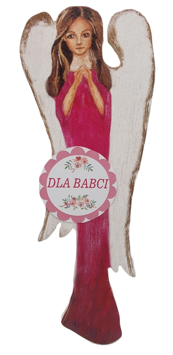 anioł drewniany malowany  dla Babci  30 cm