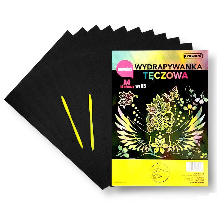 wydrapywanka tęczowa  A4 a'10 multicolor + 2 rylce |  WZ-05