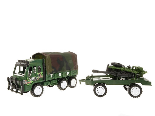 auto ciężarowe wojskowe z plandeką z przyczepą i działkiem 52 x 18 x 11cm
