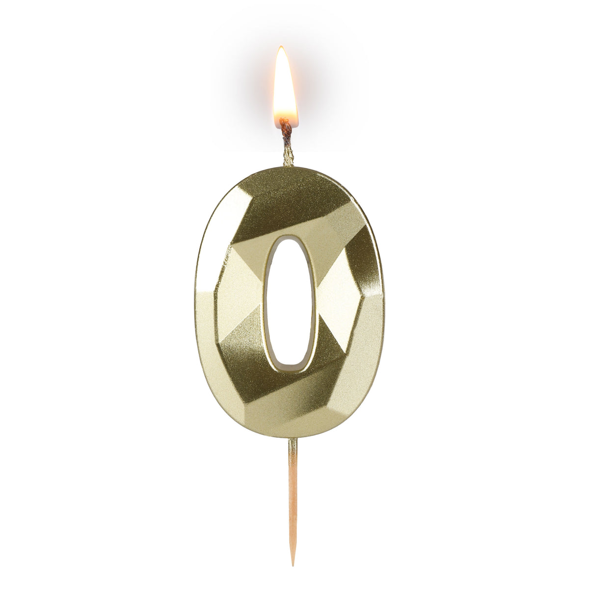świeczka cyferka  "0" 5,8cm "DIAMENT" ZŁOTA na patyku ( długość patyka 4,2cm / 2cm ) 24szt. 64-00