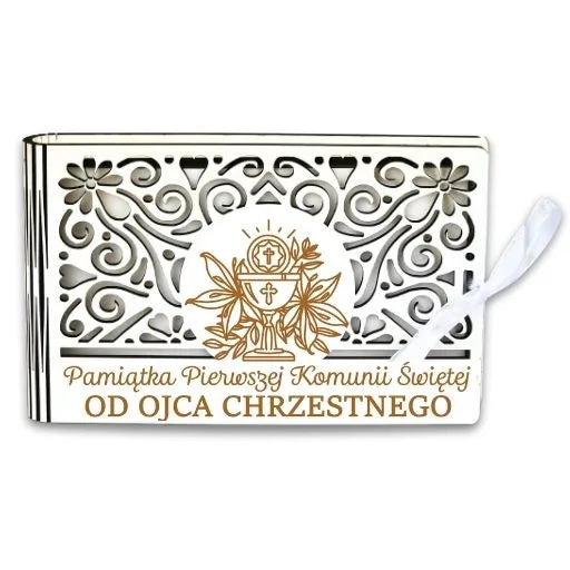 pudełko na pieniądze banknotówka KOMUNIA – od OJCA CHRZESTNEGO – Ażur 3302A-KOM1B-OC