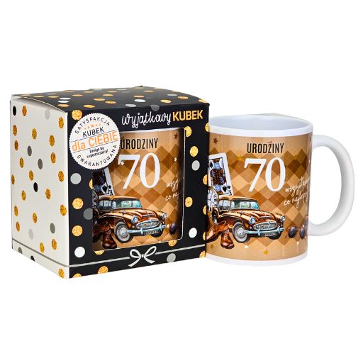 kubek na 70 urodziny dla mężczyzny (brązowe auto) 3309-UR14-70