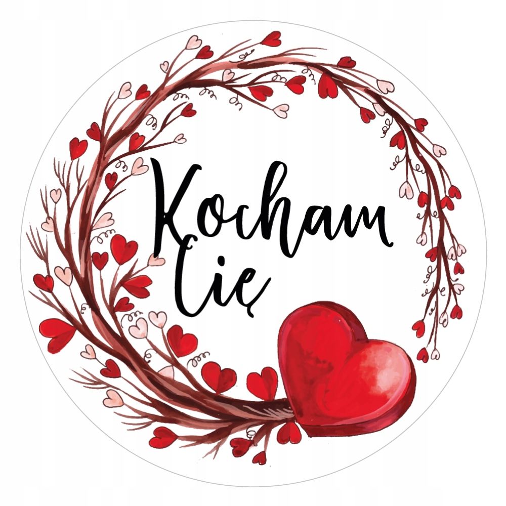 naklejki walentynkowe SERCA KOCHAM CIĘ fi55 12szt