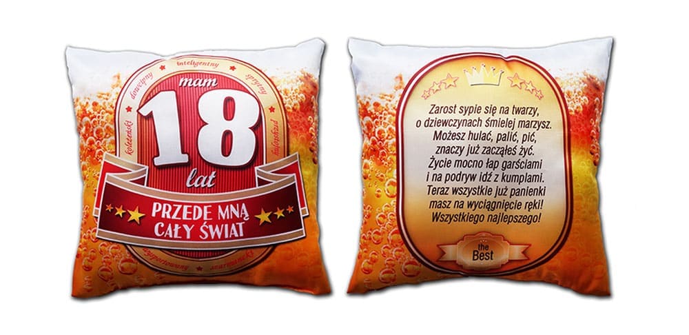 poduszka urodzinowa - Mam 18 lat przede mną cały świat    S116