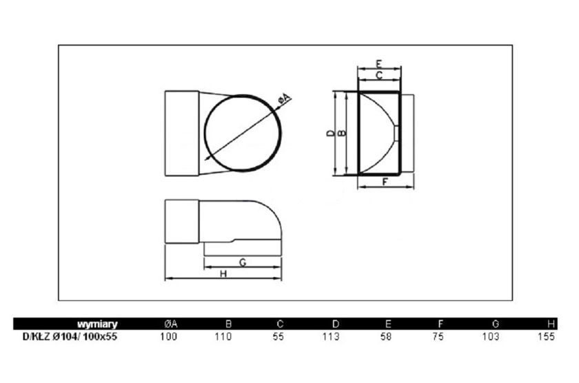 kolano poziome płaskie 110x55 D/KPO Dospel 007-0225