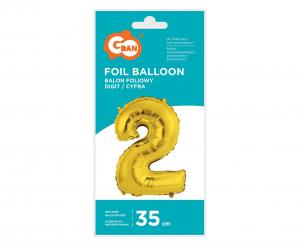balon foliowy "Cyfra 2" złota 35 cm  FG-C35Z2