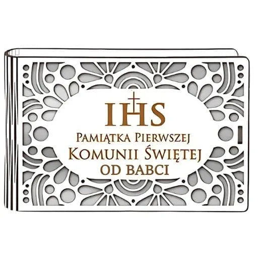 pudełko na pieniądze banknotówka KOMUNIA – od BABCI – Ażur 3302A-KOM3B-B