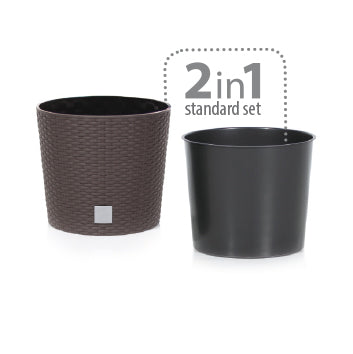 donica z wkładem rattan RATO Round 30xh27cm biała