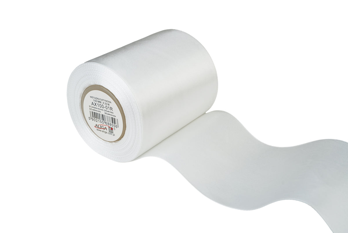 wstążka satynowa biała 100mm / 20m    AX100-01R