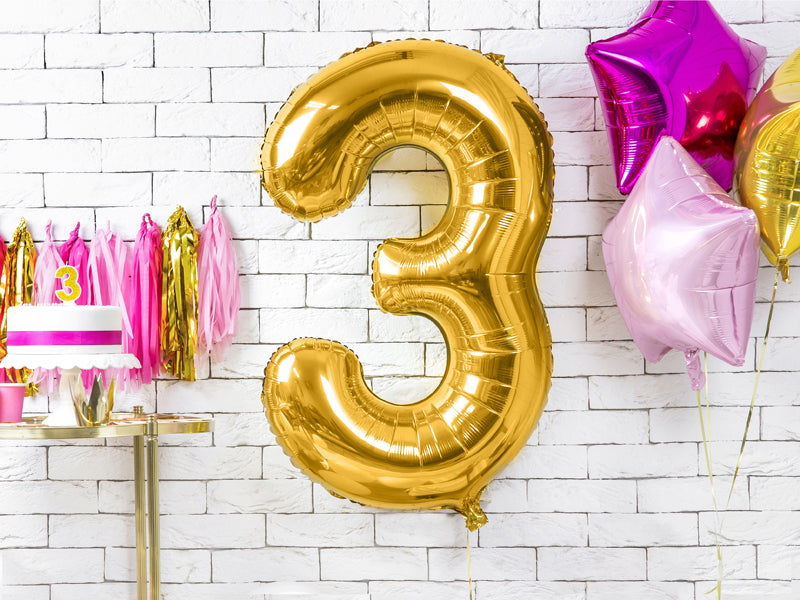 balon foliowy ,,3'' ZŁOTO 86cm | FB1M-3-019