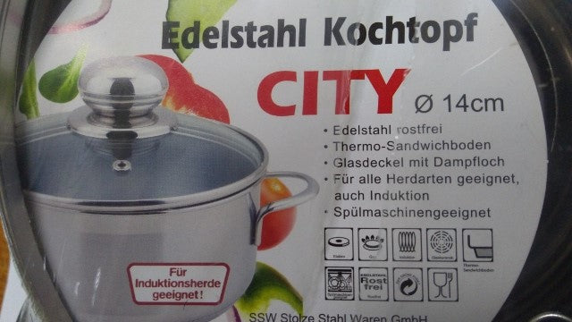 garnek 1,2l. ze stali nierdzewnej + szklana pokrywka fi-14 CITY
