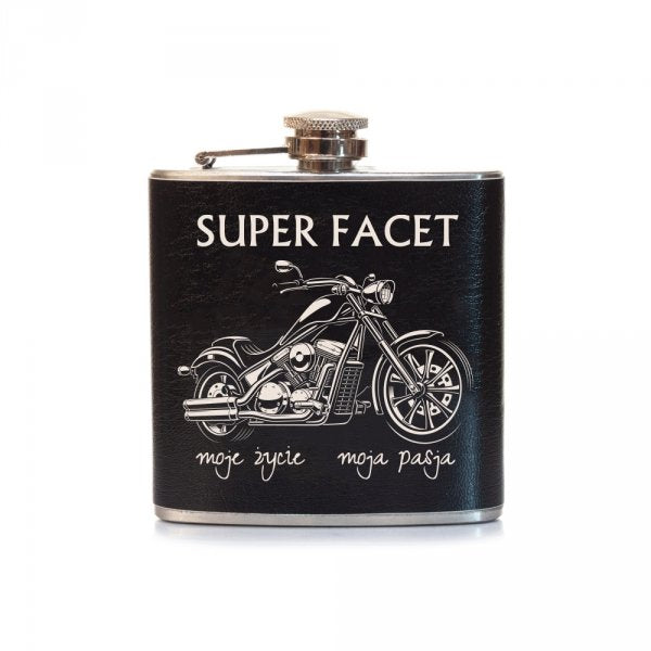 piersiówka ze stali nierdzewnej z napisem "Super Facet"
