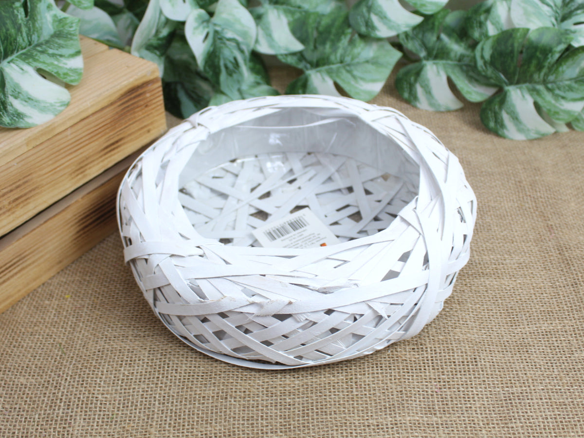 osłonka wiklinowa rattanowa z plastikowym wkładem OKRĄGŁA 30 x 7 cm - BIAŁA  MRY-16-30