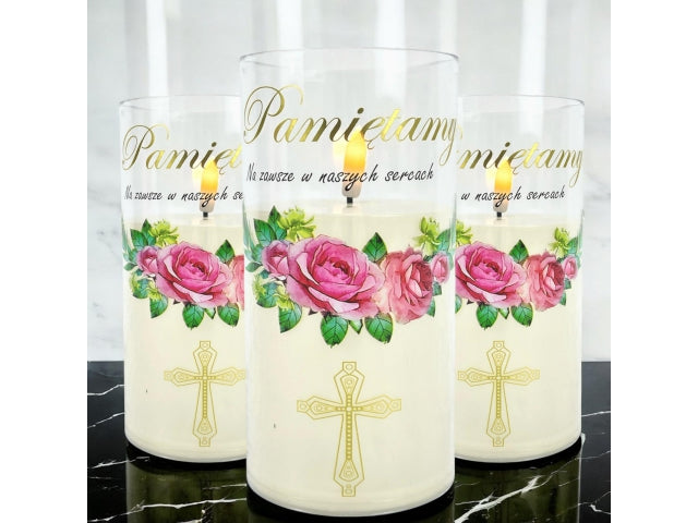 świeczka led w obudowie z płomieniem - 12,5cm "Pamiętamy Na zawsze w naszych sercach"41504