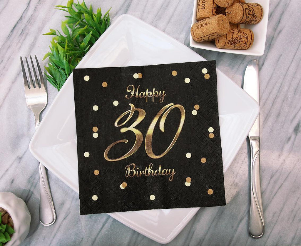 serwetki B&C Happy 30 Birthday czarne nadruk złoty 33 x 33 cm 20 szt. PG-S30C
