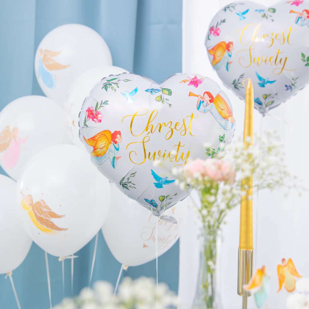 balon foliowy serce CHRZEST ANIOŁY 45cm