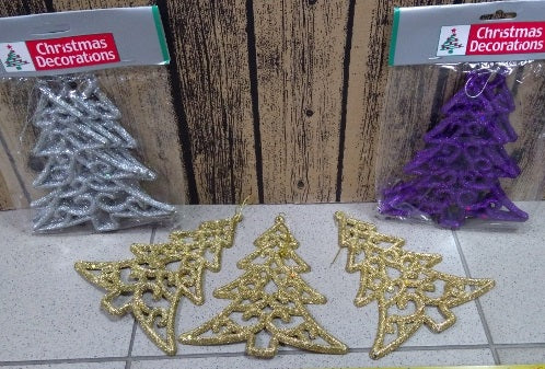 zawieszka choinka 3szt  -brokatowa 7246
