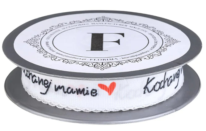 wstążka 2cm x 10mb  biało czerwono czarna "KOCHANEJ MAMIE" - 225593.M.