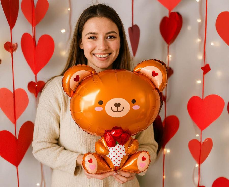 balon foliowy Miś z różą 51 x 48cm FG-MRF1